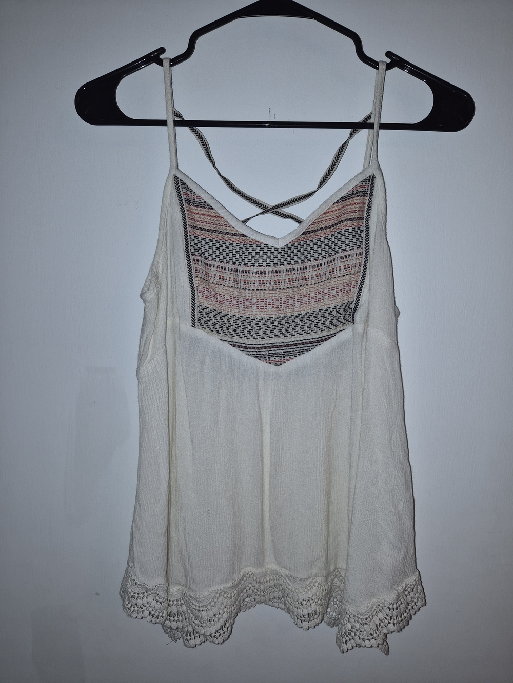 Maurices Cream Crochet-Hem Strappy Camisole with Embroidered Yoke